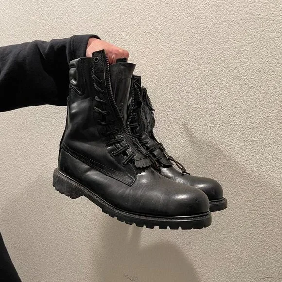Vintage heavy duty chunky black leather military desert ankle boots